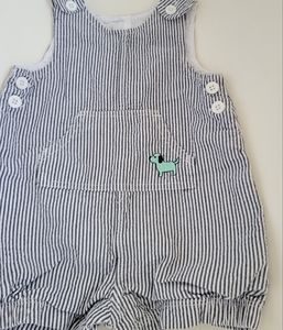 Pin Striped Lined Infant Boys Blue White Romper Kangaroo Pocket Snap Bottom